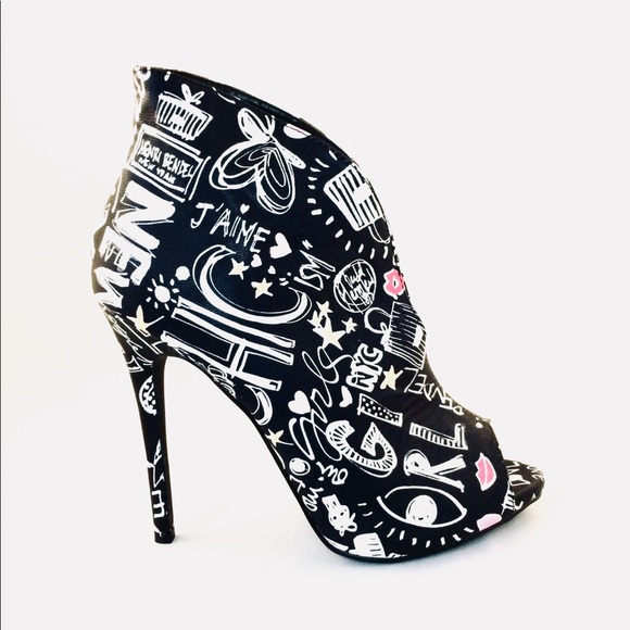 Shoes - Black Graffiti Bootie